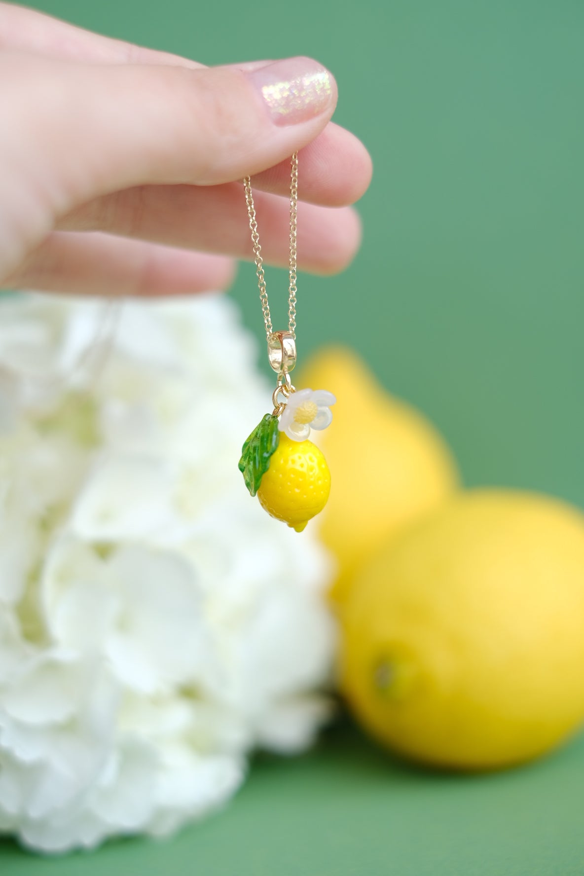 Lampwork glass lemon pendant