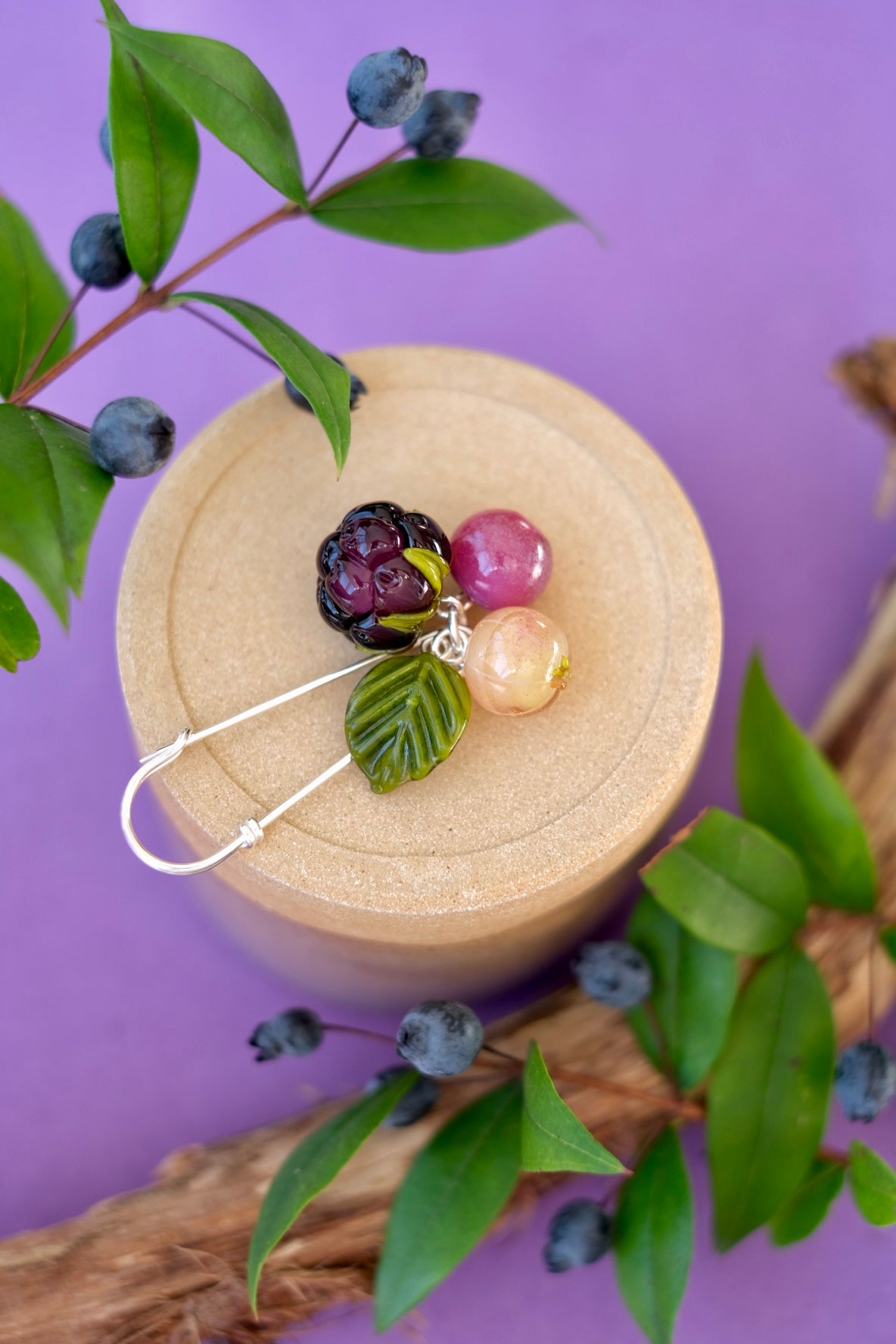 Lampwork glass Berry brooch