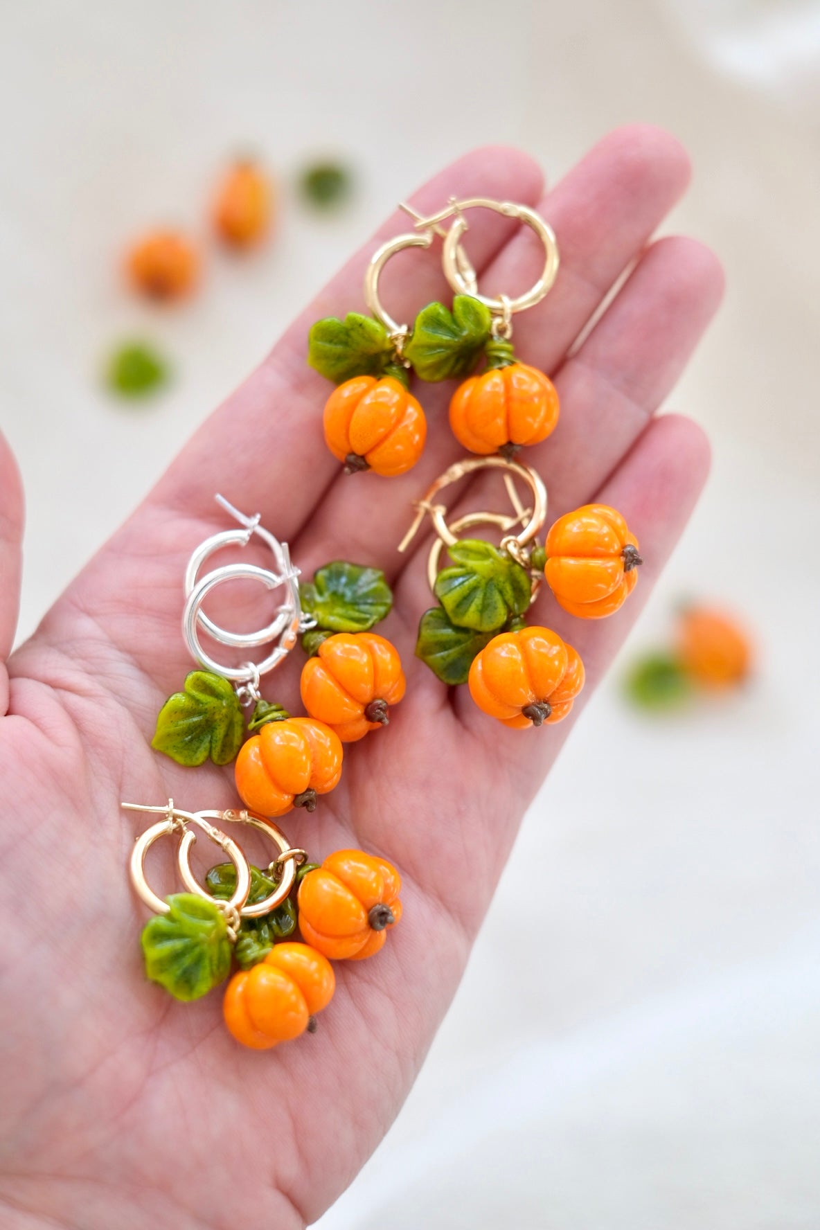 Murano glass Pumpkin hoop earrings