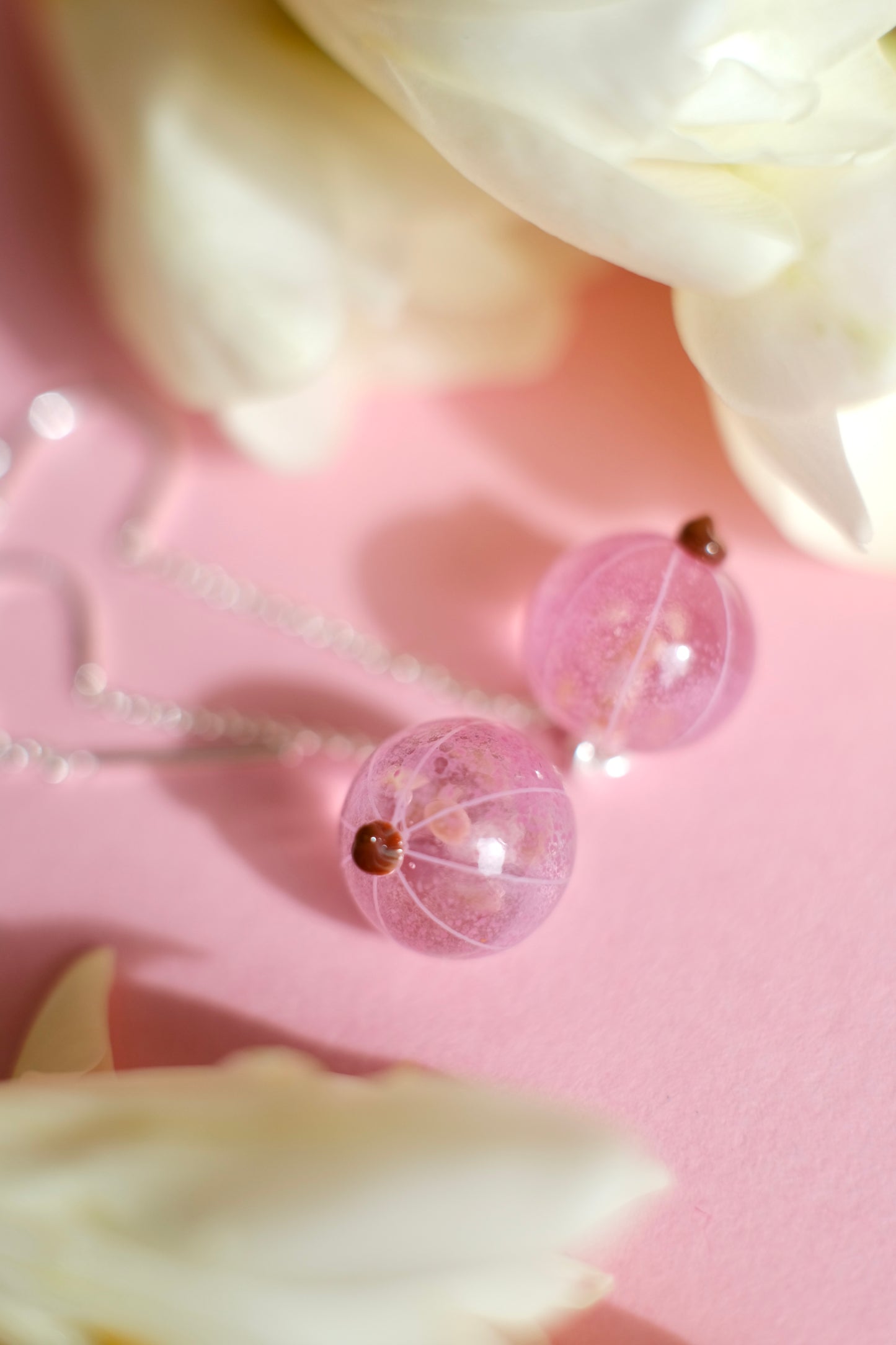 Murano glass Pink currant lampwork glass chain earrings;