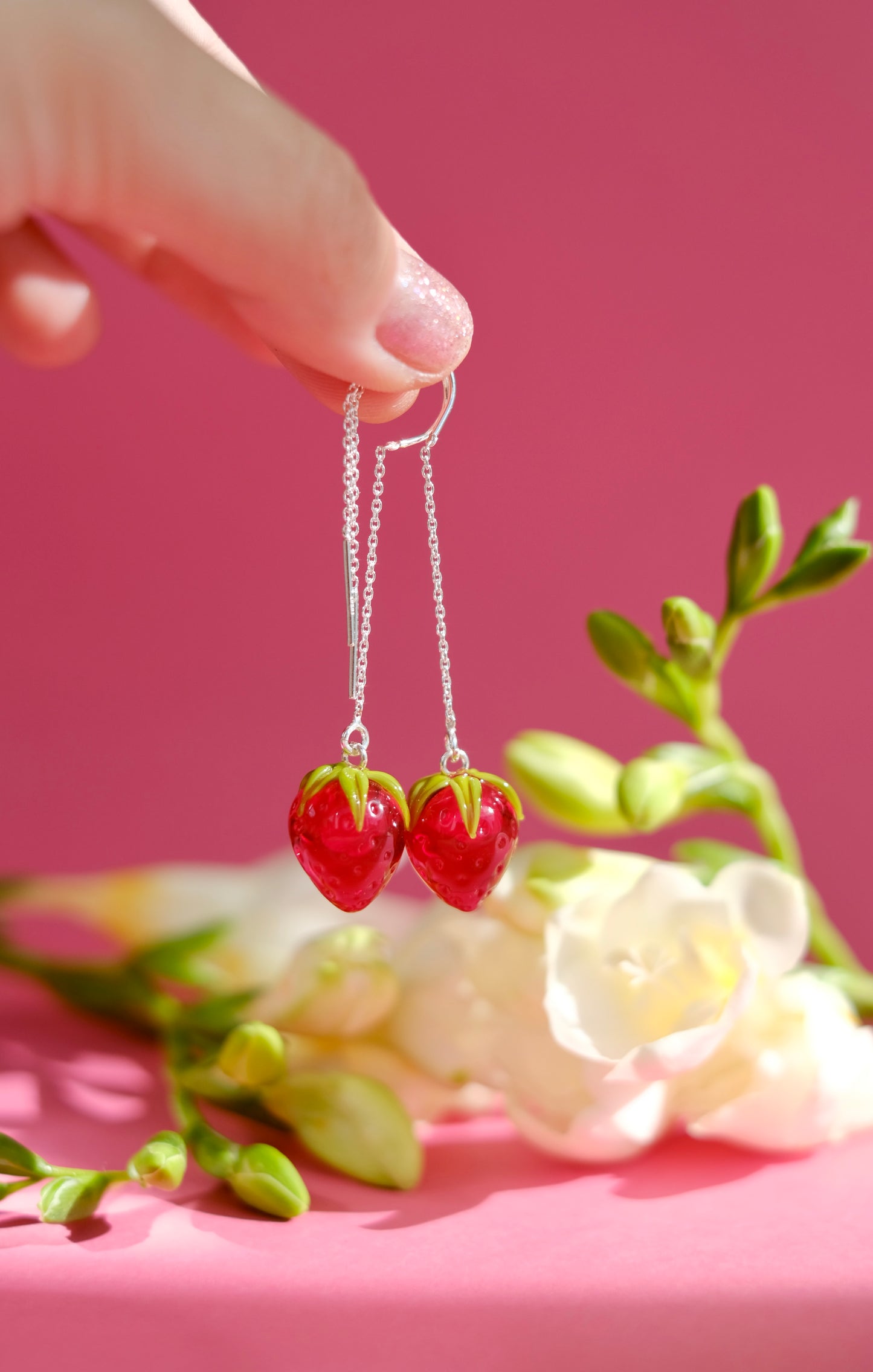Murano glass strawberry chain earrings