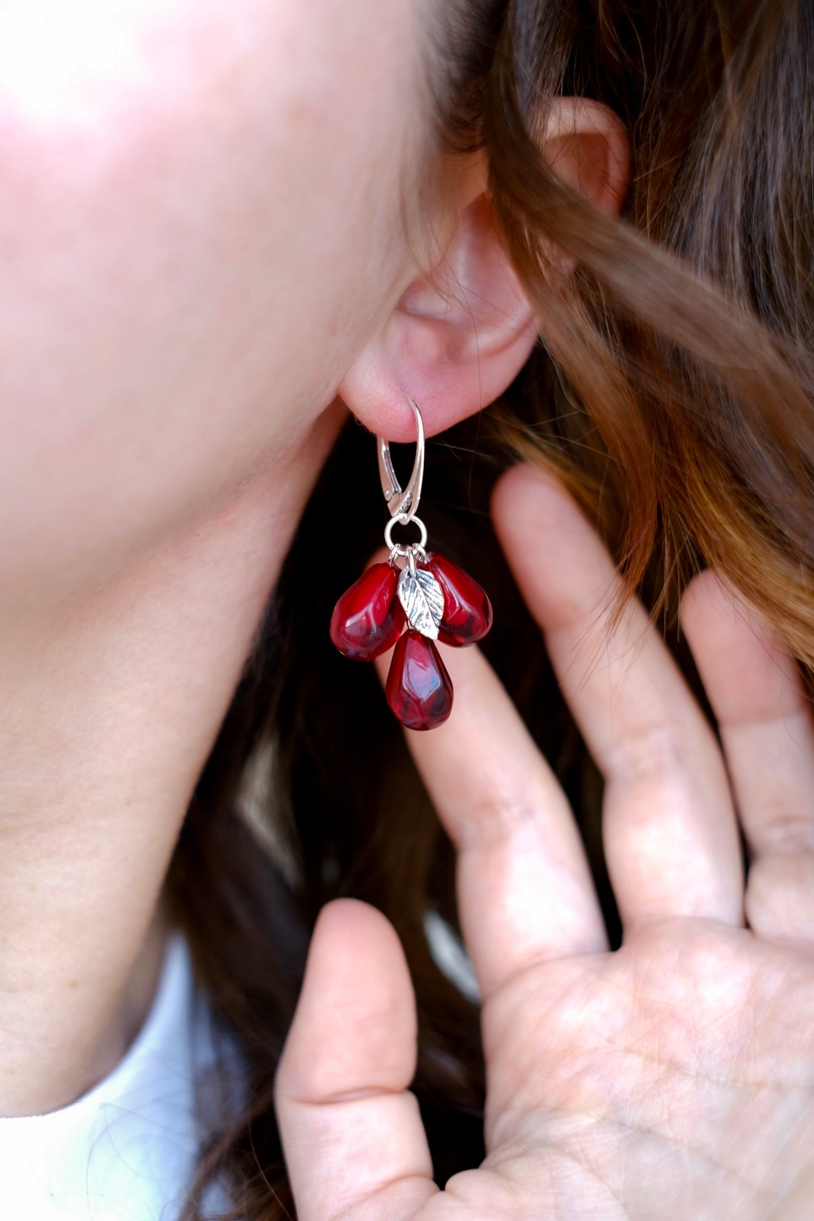 Lampwork murano glass pomegranate seed earrings