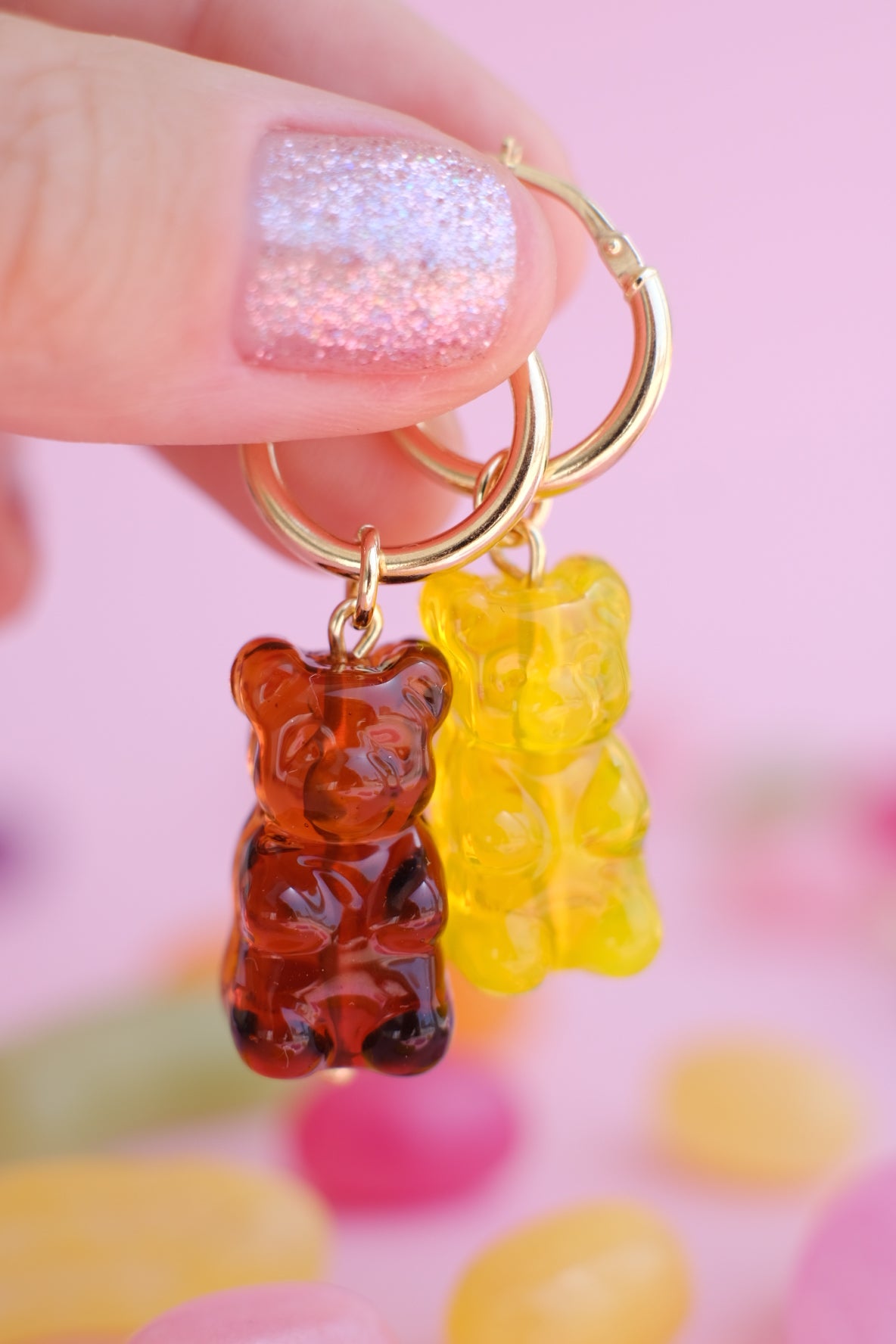 Gummy bear glass *GOLD* hoop earrings