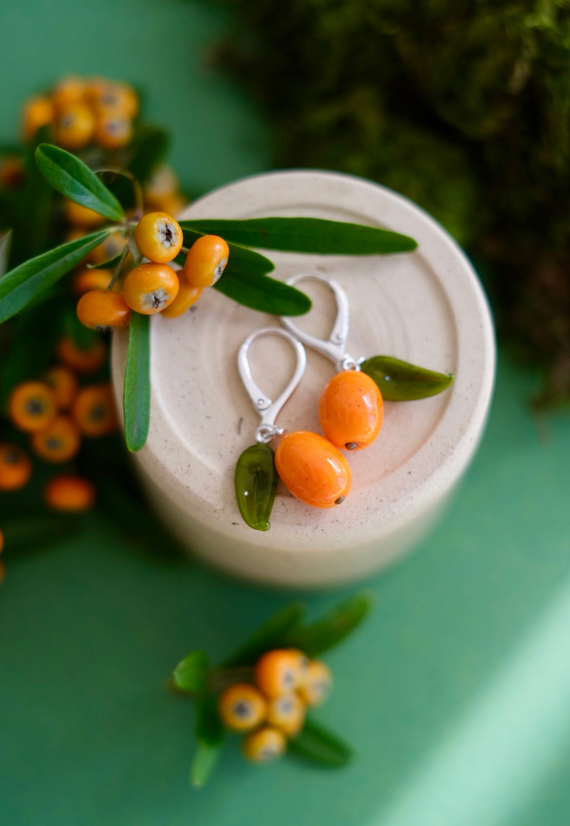 Murano glass Sea Buckthorn earrings