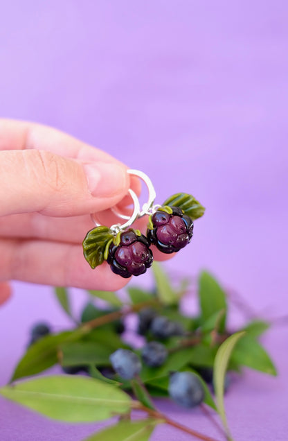 Lampwork glass Blackberry hoop earrings