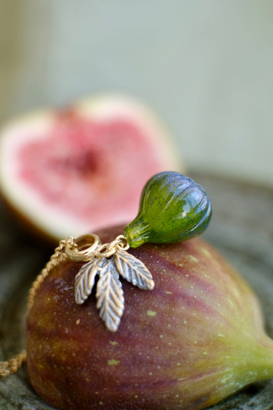 Fig fruit murano glass pendant (green)