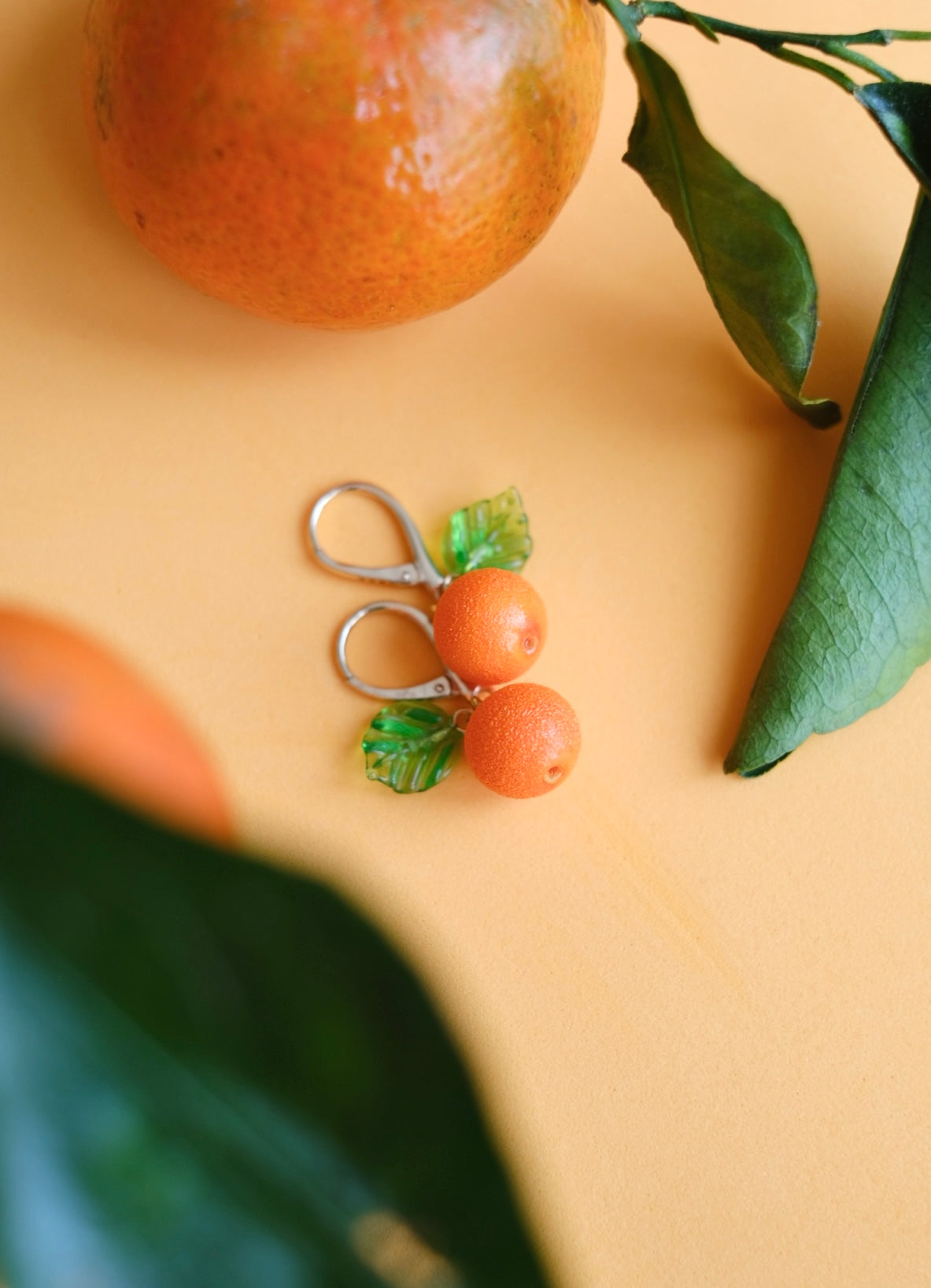 Orange/mandarin fruit lampwork murano glass earrings