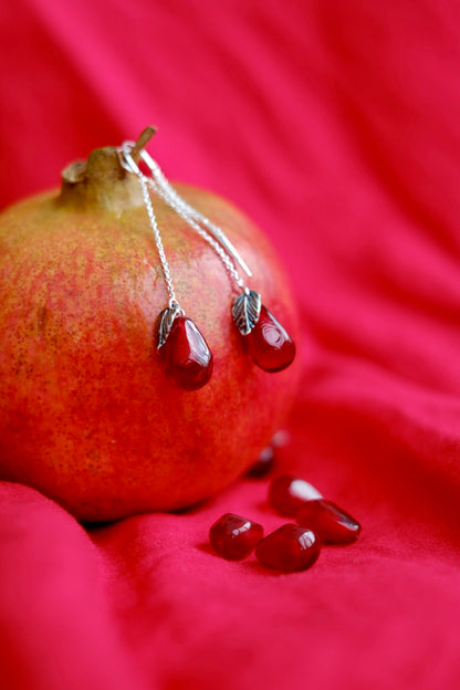 Lampwork murano glass pomegranate seed chain earrings
