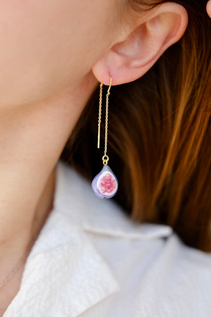 Fig fruit murano glass chain earrings