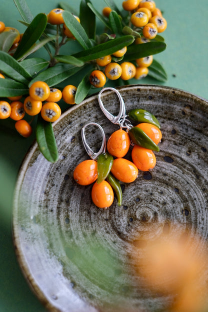 Murano glass Sea Buckthorn earrings