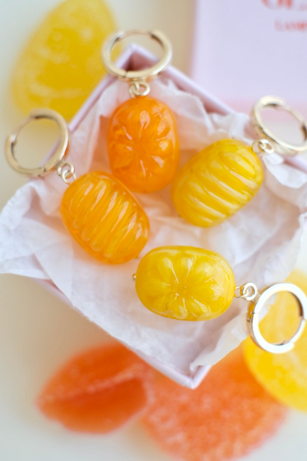 Glass candies *GOLD* hoop earrings