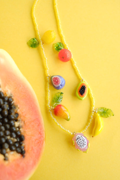 Lampwork glass tropical fruit beaded necklace