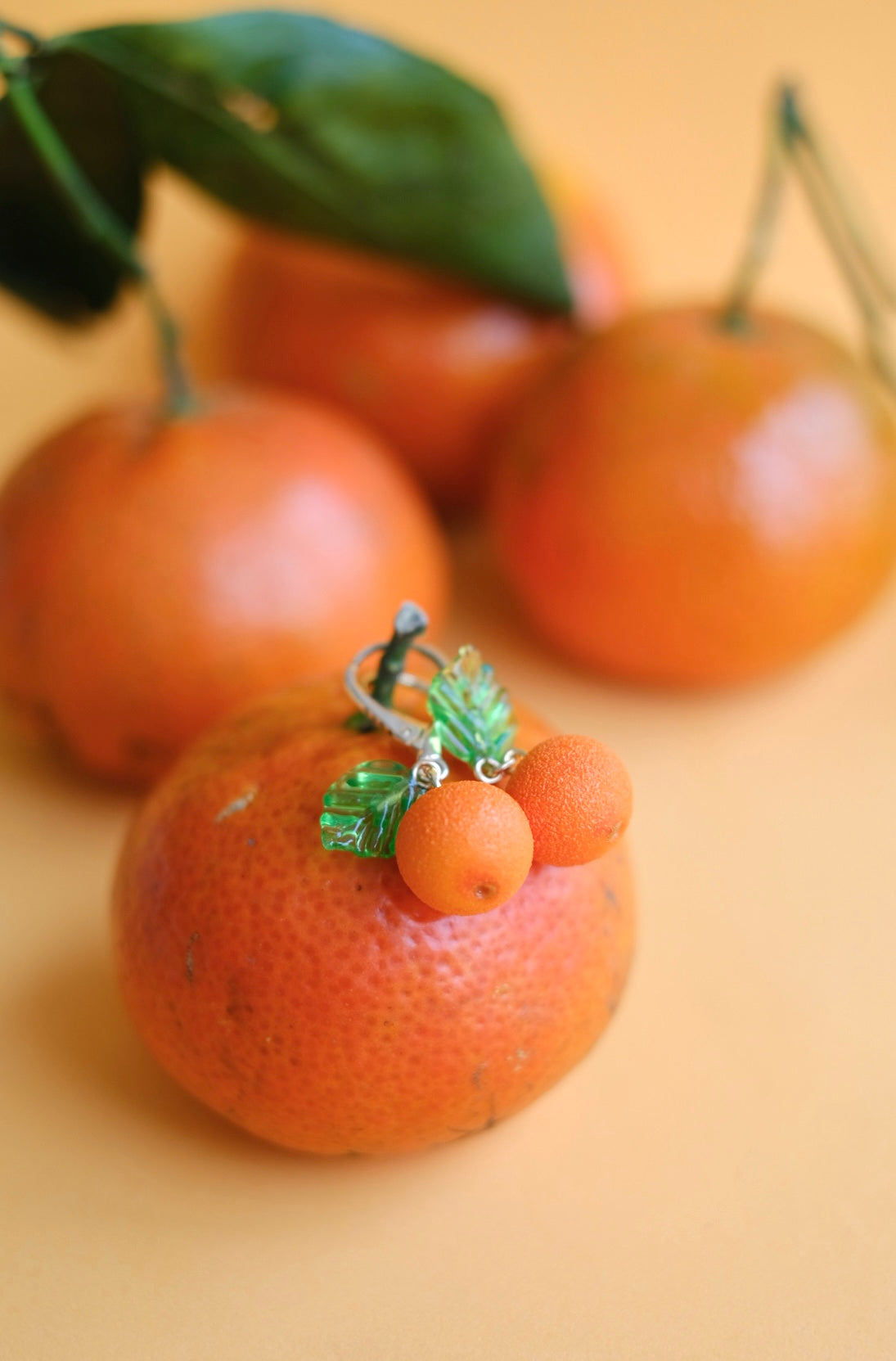 Orange/mandarin fruit lampwork murano glass earrings