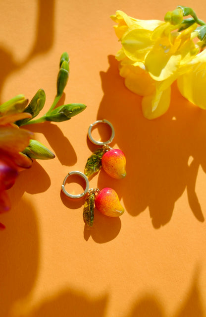 Mango lampwork glass hoop earrings