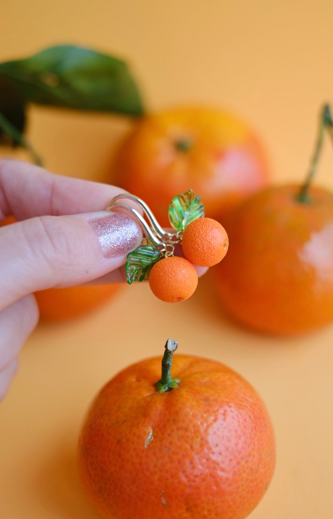 Orange/mandarin fruit lampwork murano glass earrings