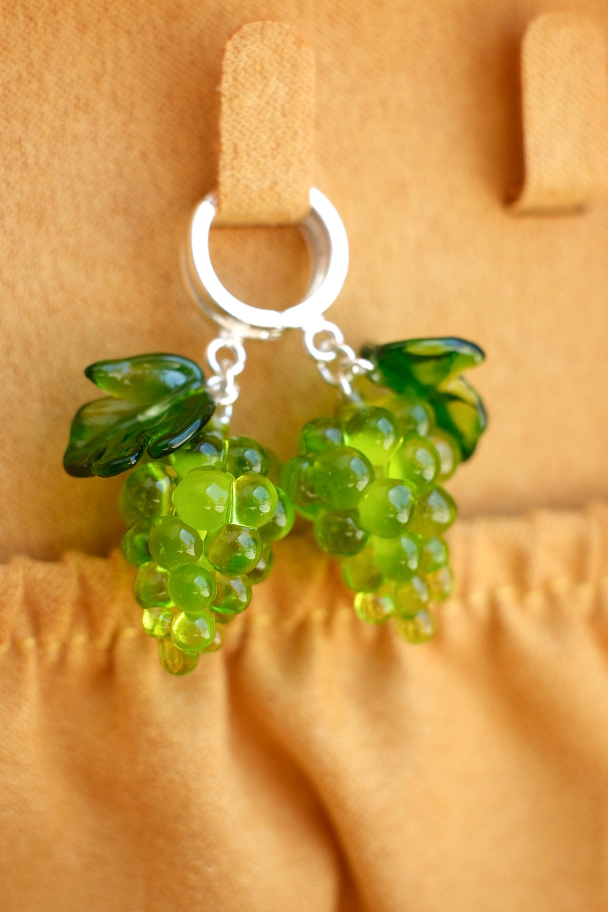 Green grape murano glass earrings