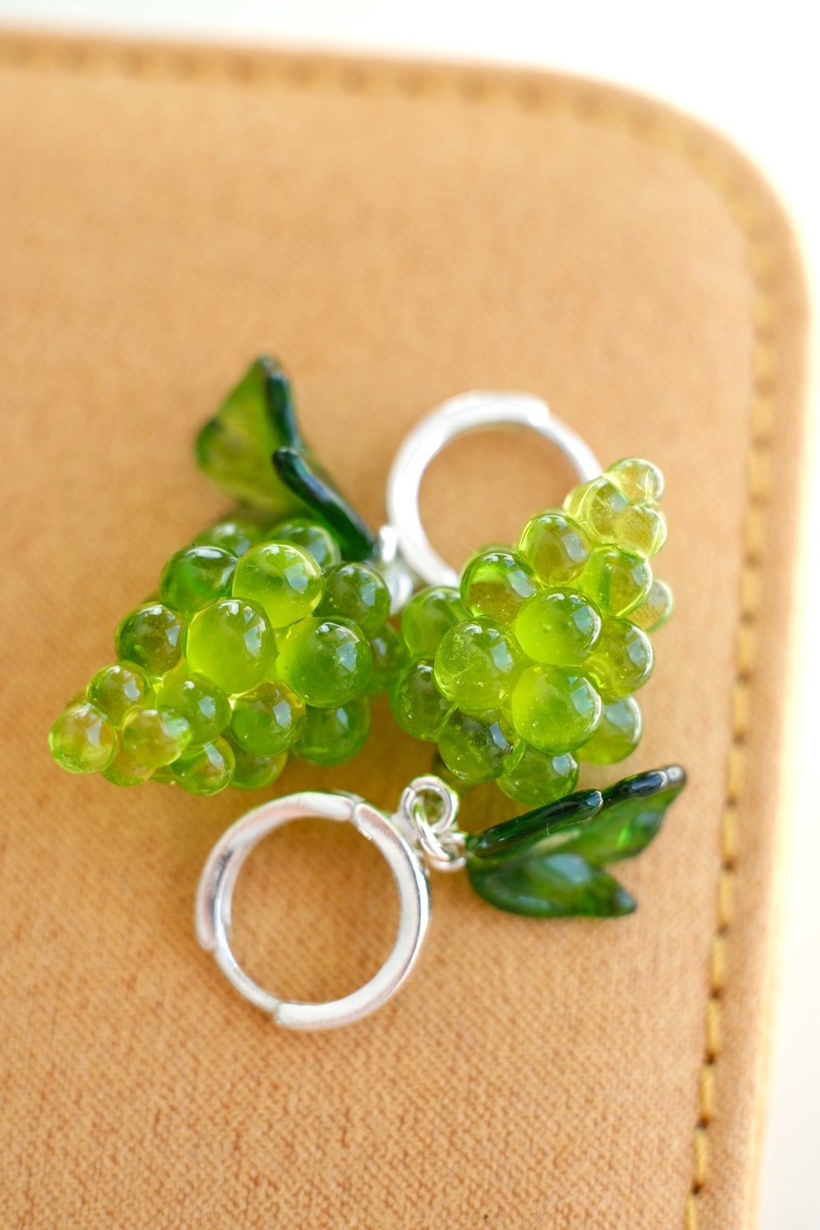Green grape murano glass earrings