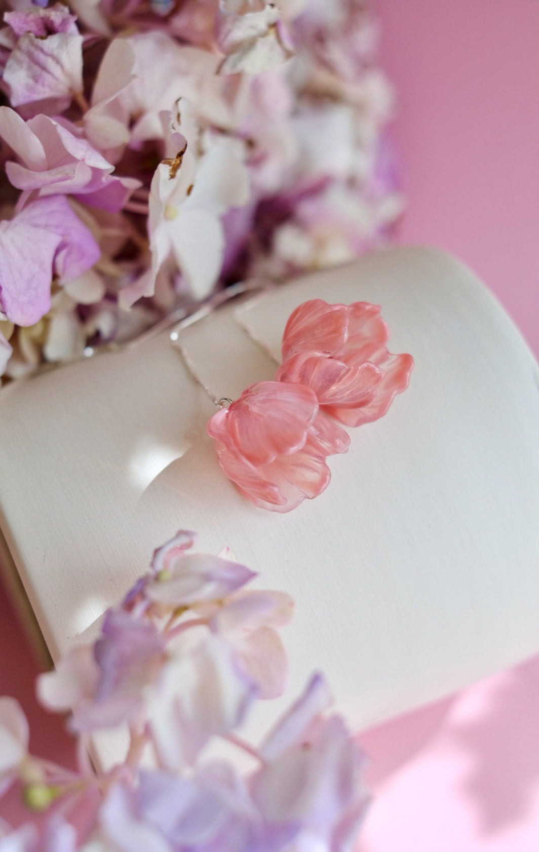 Lampwork glass pink floral earrings