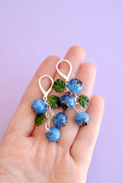 Lampwork blueberry glass earrings