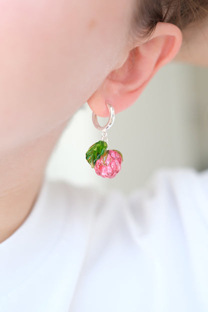 Murano glass pink raspberry hoop earrings