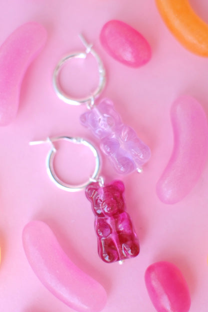 Gummy bear glass *SILVER* hoop earrings