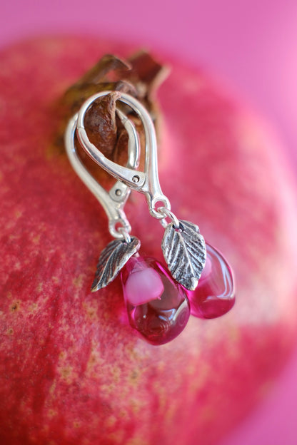 Lampwork murano glass pomegranate seed earrings (pink glass)