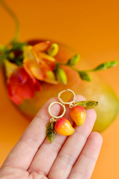 Mango lampwork glass hoop earrings
