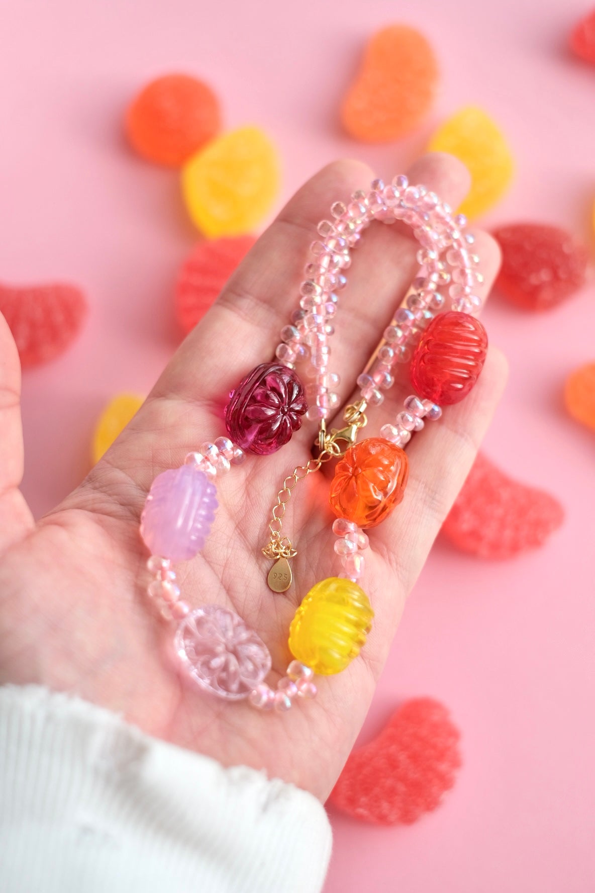 Glass candies beaded necklace