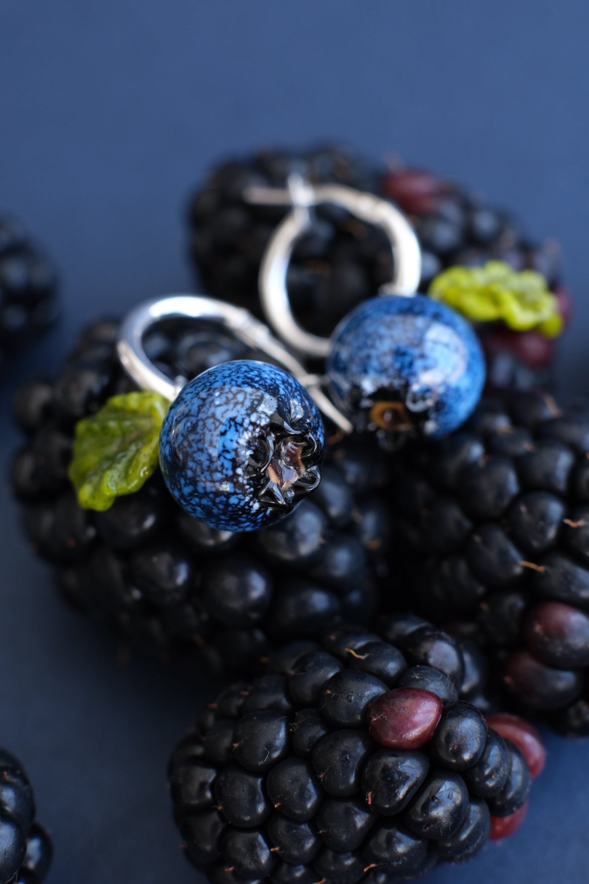 Lampwork glass blueberry hoop earrings