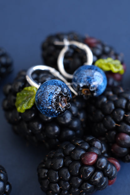 Lampwork glass blueberry hoop earrings