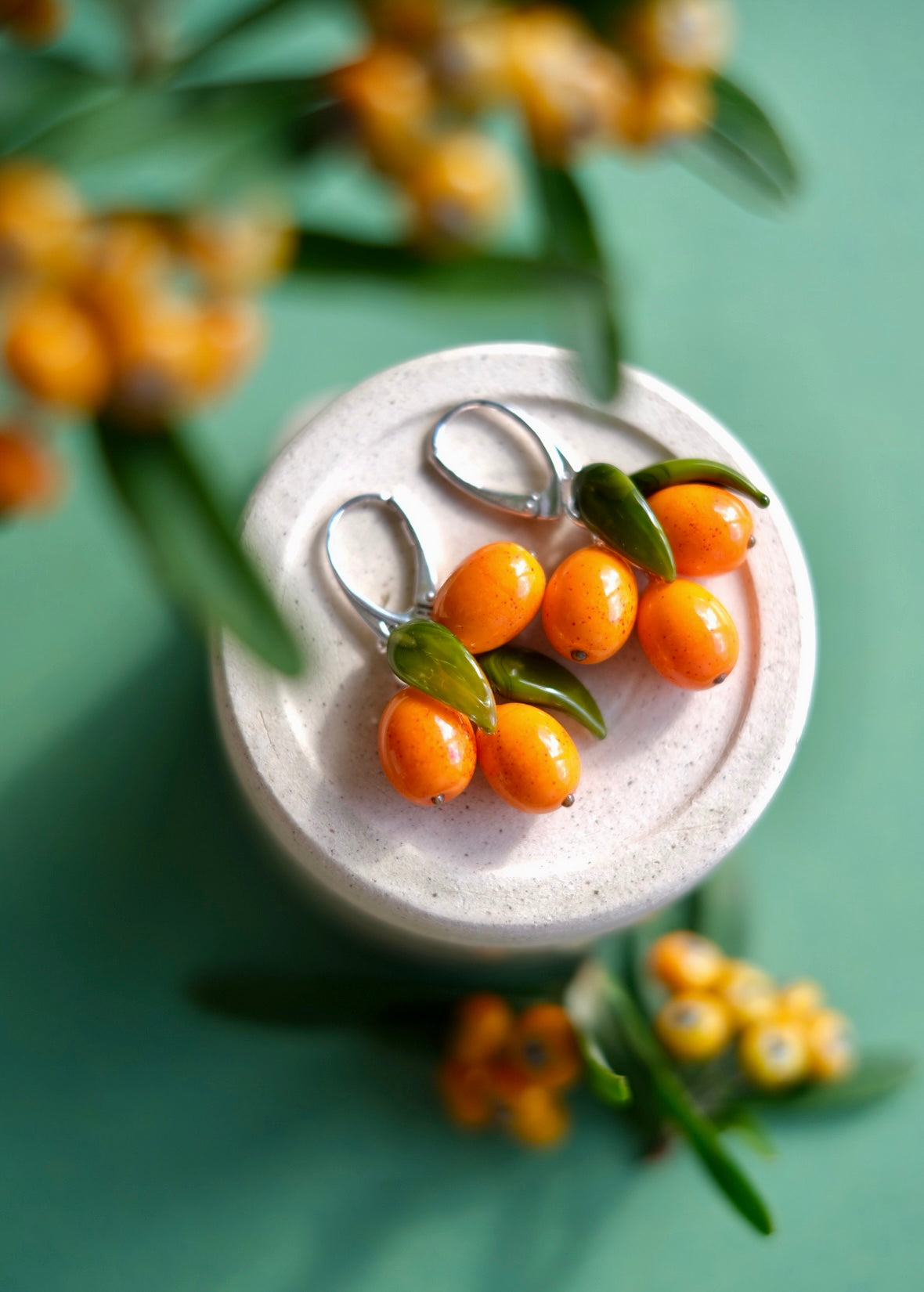 Murano glass Sea Buckthorn earrings