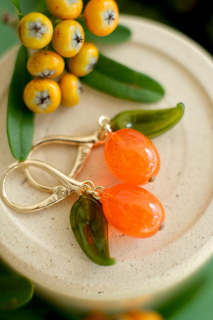 Murano glass Sea Buckthorn earrings