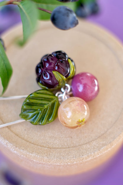 Lampwork glass Berry brooch