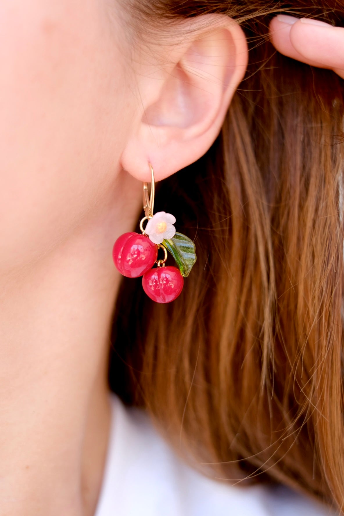 Lampwork glass cherry earrings