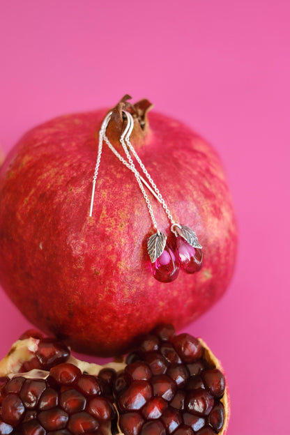 Lampwork murano glass pomegranate seed chain earrings (pink glass)