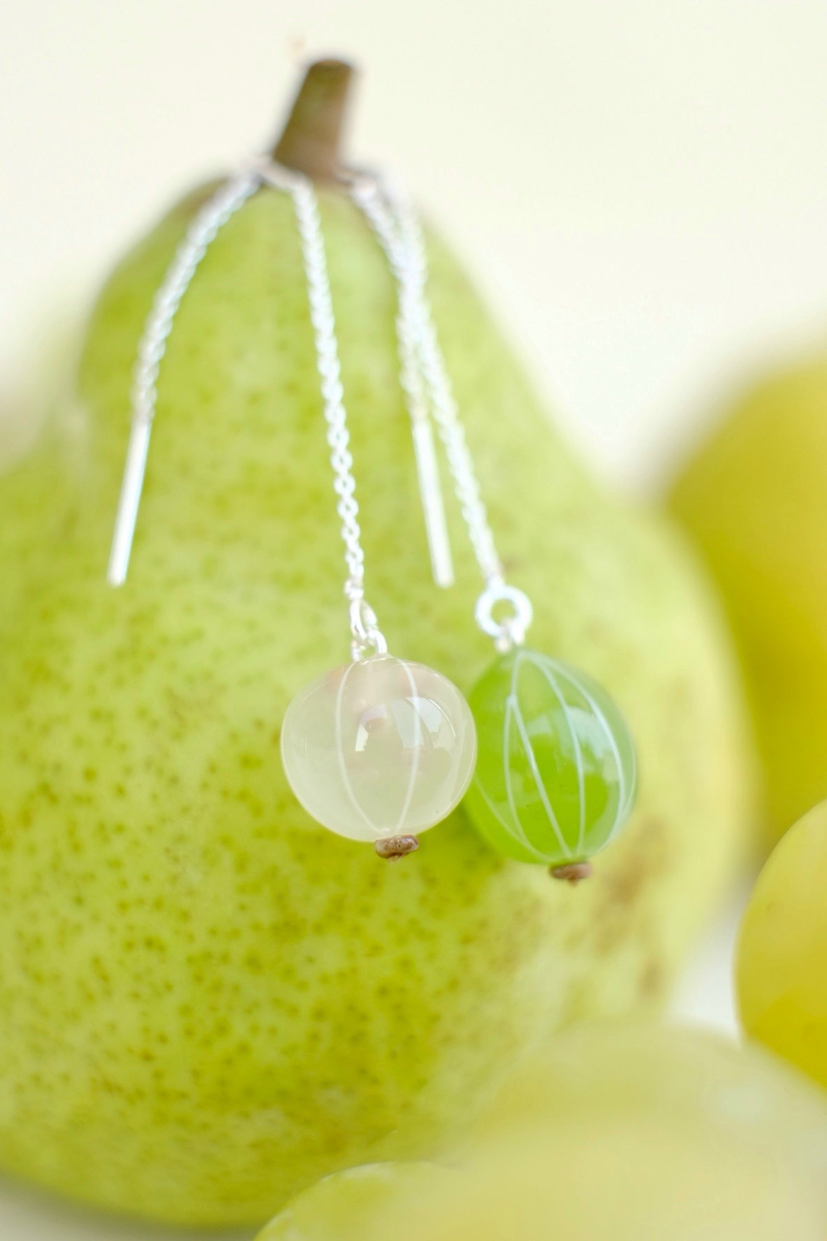 Murano glass currant and gooseberry lampwork glass chain earrings