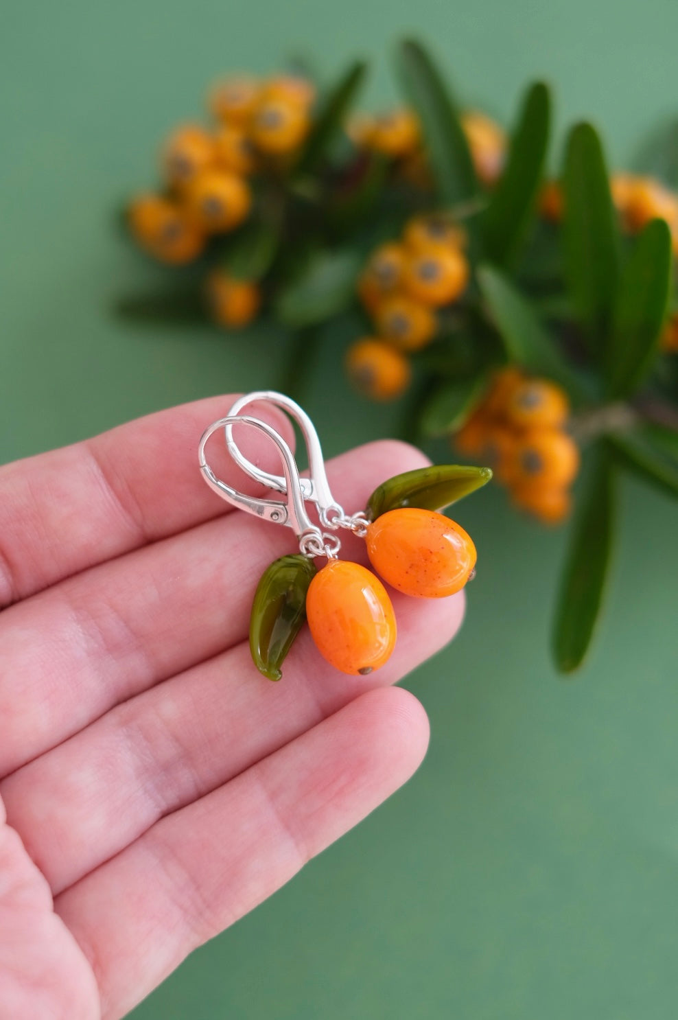Murano glass Sea Buckthorn earrings