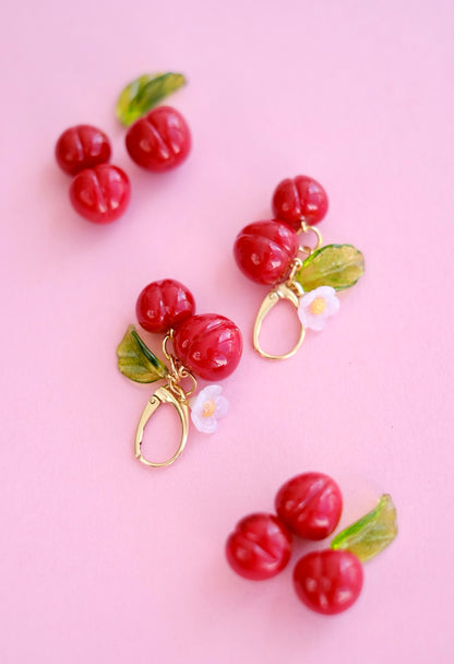 Lampwork glass cherry earrings