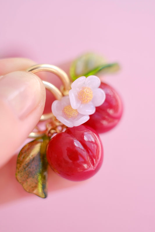 Lampwork glass cherry hoop earrings