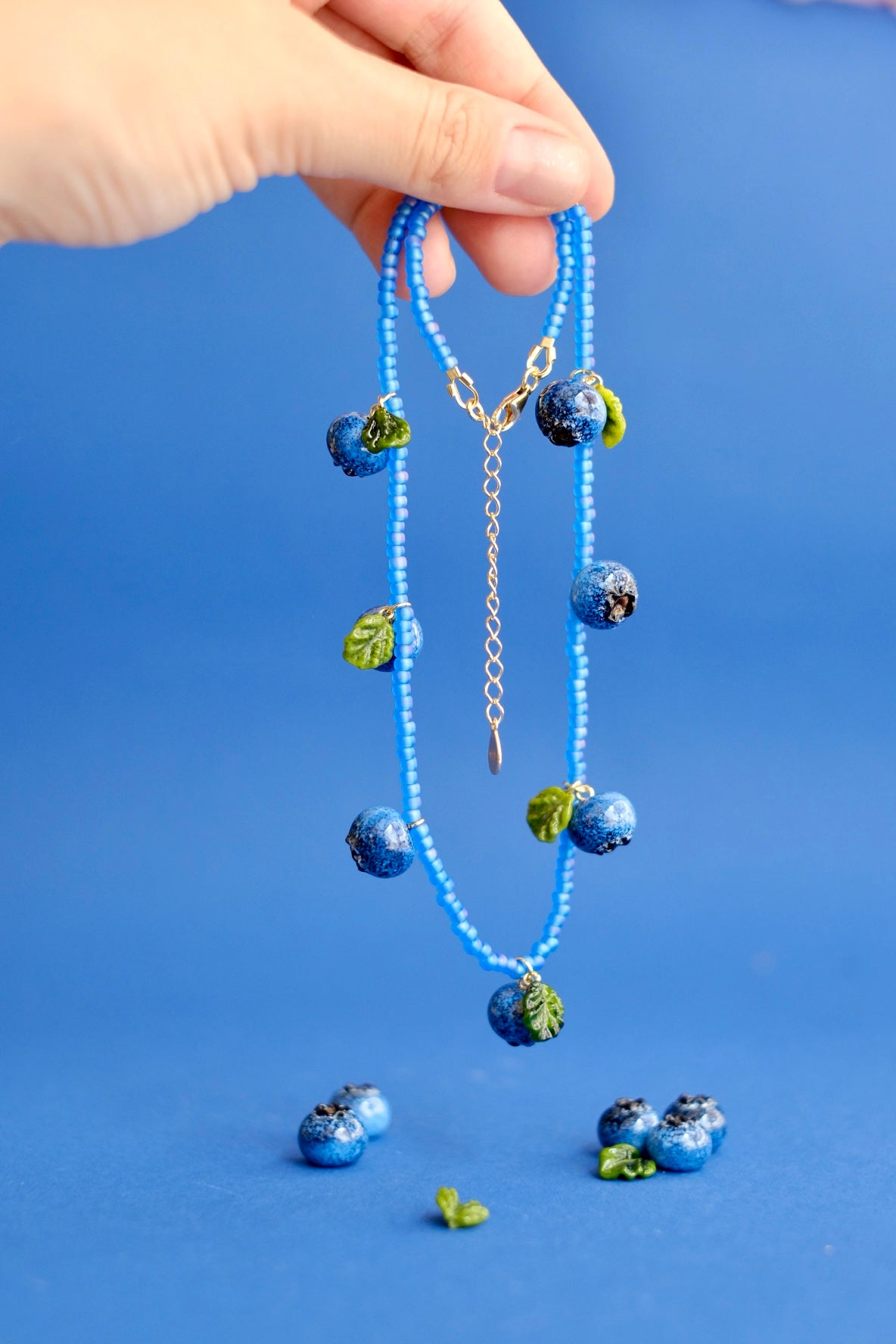 Lampwork glass blueberry beaded necklace