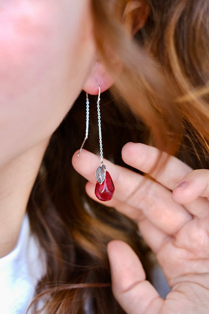 Lampwork murano glass pomegranate seed chain earrings
