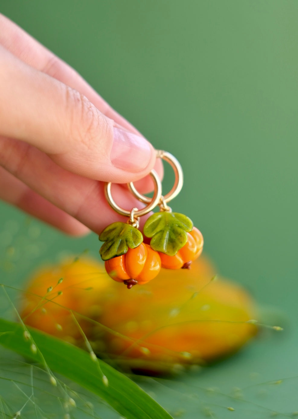 Murano glass Pumpkin hoop earrings