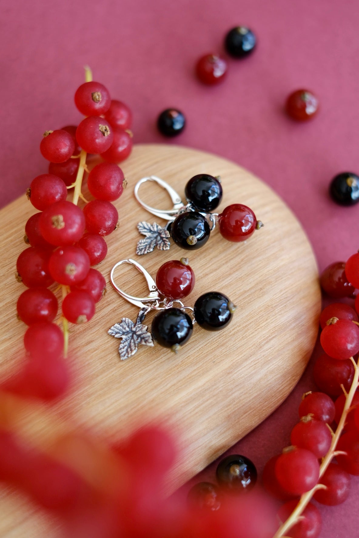 Murano glass black currant glass earrings