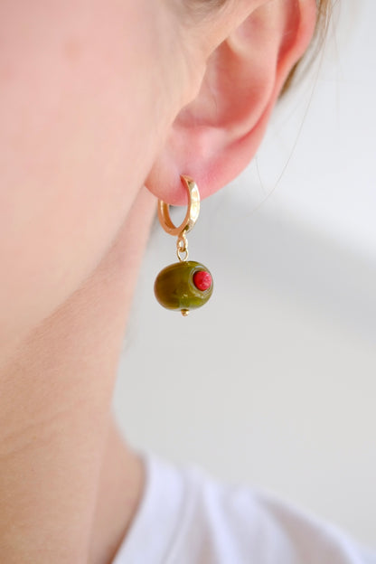 Murano glass coctail olive hoop earrings