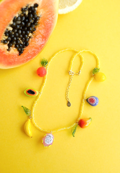 Lampwork glass tropical fruit beaded necklace