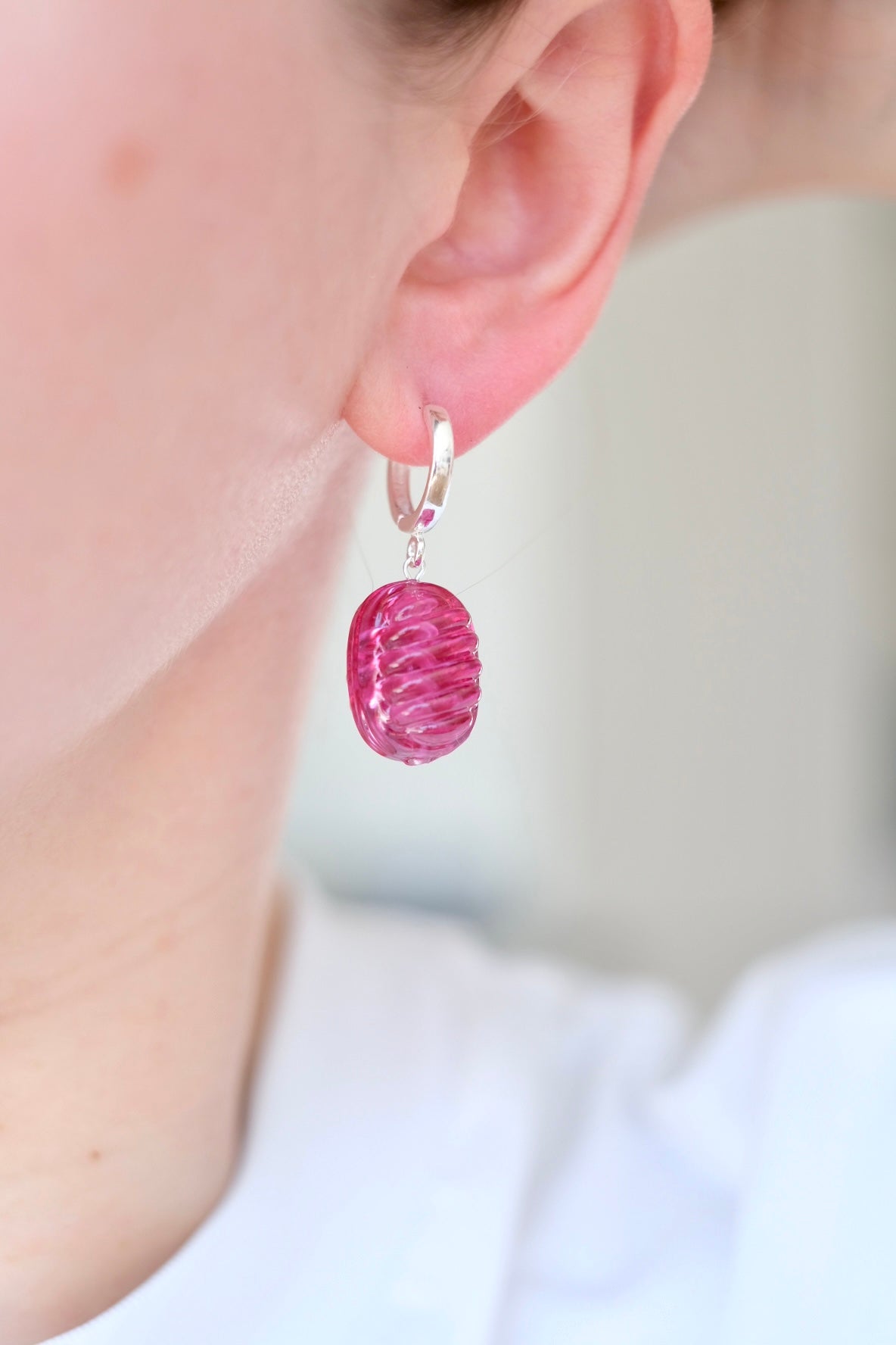 Glass candies *SILVER* hoop earrings