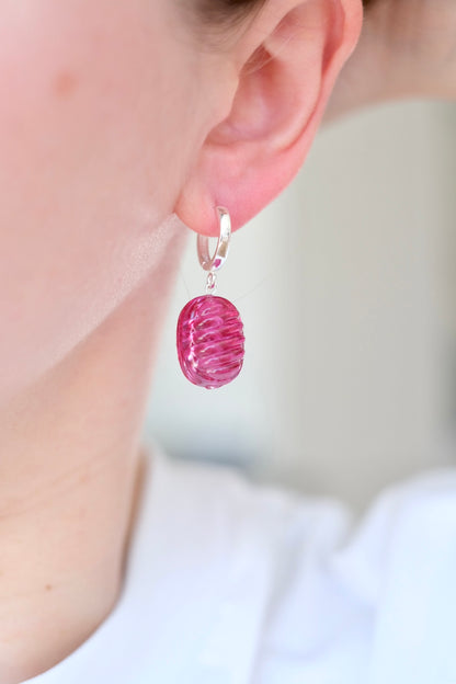 Glass candies *SILVER* hoop earrings