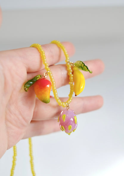 Lampwork glass tropical fruit beaded necklace