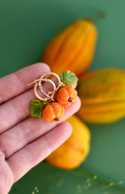 Murano glass Pumpkin hoop earrings