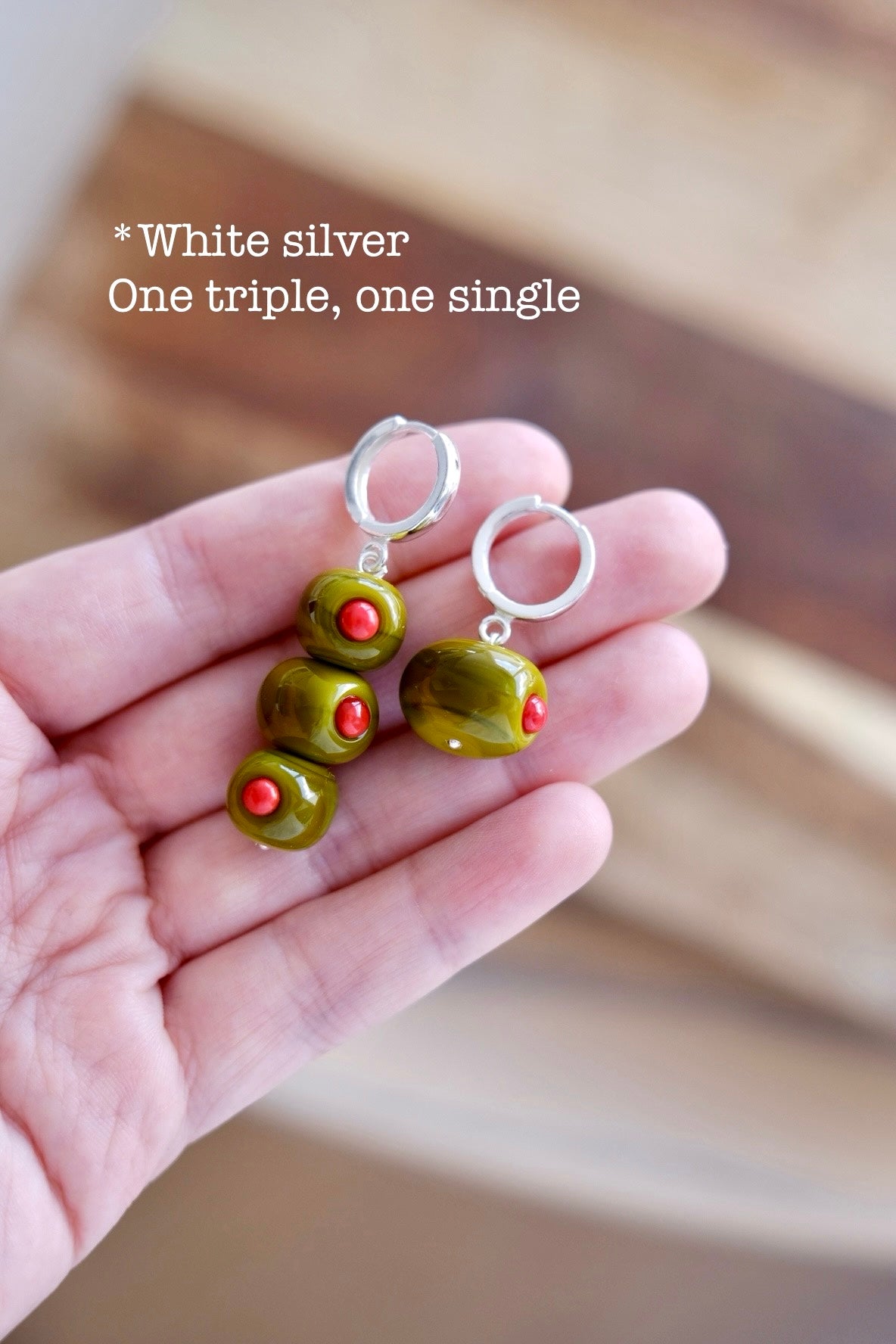 Murano glass coctail olive hoop earrings